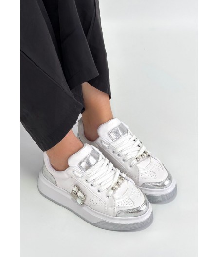 Ceans Beyaz Cilt Bağcıklı Spor Ayakkabı