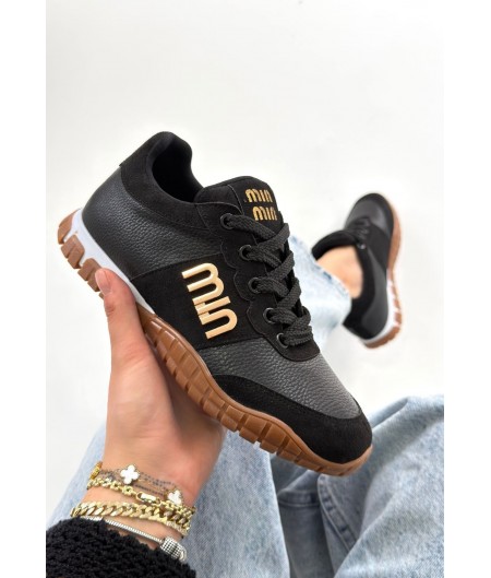 Marje Siyah Cilt Bağcıklı Spor Ayakkabı