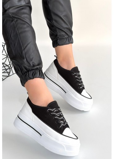 Dalen Siyah Keten Bağcıklı Spor Ayakkabı