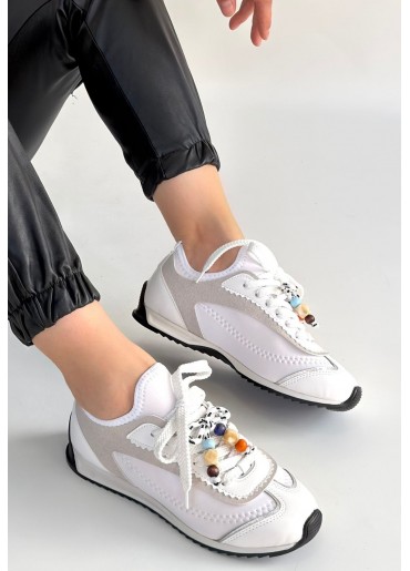 Riaf Beyaz Cilt Bağcıklı Spor Ayakkabı