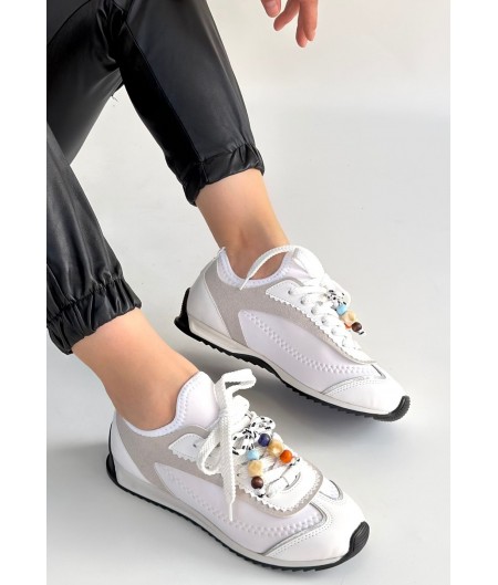 Riaf Beyaz Cilt Bağcıklı Spor Ayakkabı