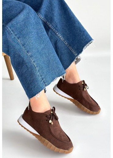 Sier Kahverengi Süet Bağcıklı Spor Ayakkabı