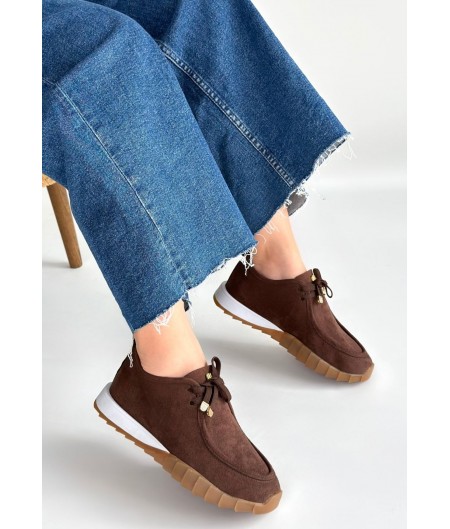 Sier Kahverengi Süet Bağcıklı Spor Ayakkabı