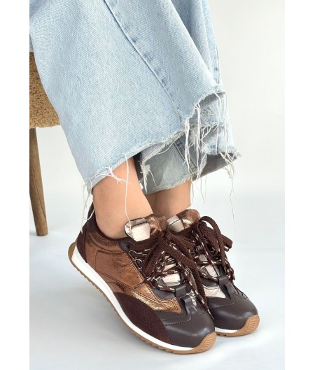 Reat Kahverengi Cilt Bağcıklı  Paraşüt Detaylı Spor Ayakkabı
