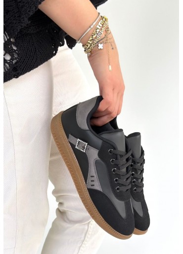 Mier Siyah Cilt Bağcıklı Spor Ayakkabı