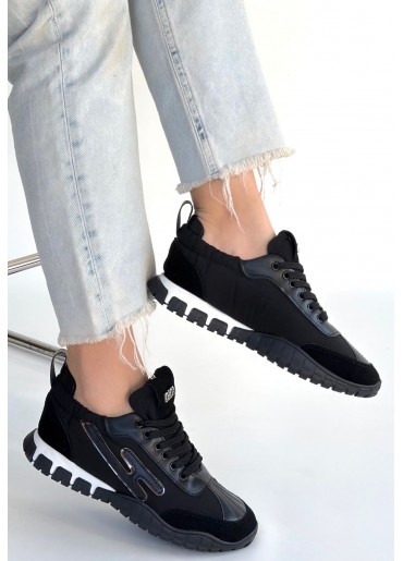 Huer Siyah Nubuk Bağcıklı Spor Ayakkabı