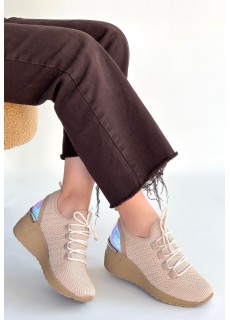 Weor Bej Triko Bağcıklı Spor Ayakkabı