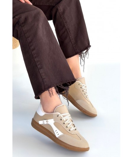 Mier Bej Cilt Bağcıklı Spor Ayakkabı