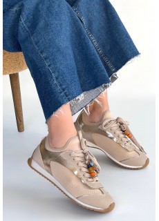 Riaf Bej Cilt Bağcıklı Spor Ayakkabı