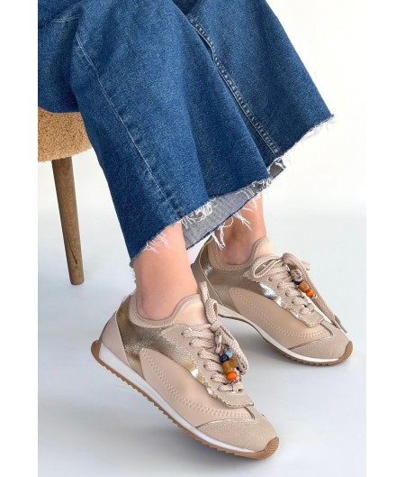 Riaf Bej Cilt Bağcıklı Spor Ayakkabı