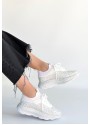 Rimay Beyaz Cilt Boncuk İşlemeli Spor Ayakkabı