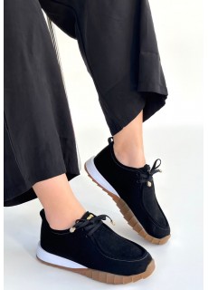 Sier Siyah Süet Bağcıklı Spor Ayakkabı