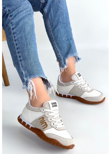 Marje Beyaz Cilt Bağcıklı Spor Ayakkabı