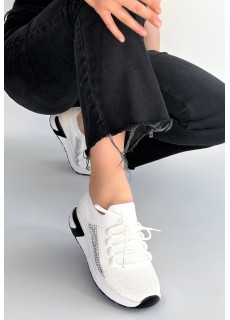 Belan Beyaz Triko Bağcıklı Spor Ayakkabı