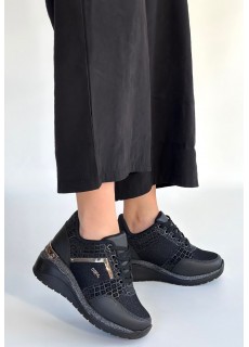 Geja Siyah Cilt Bağcıklı Spor Ayakkabı
