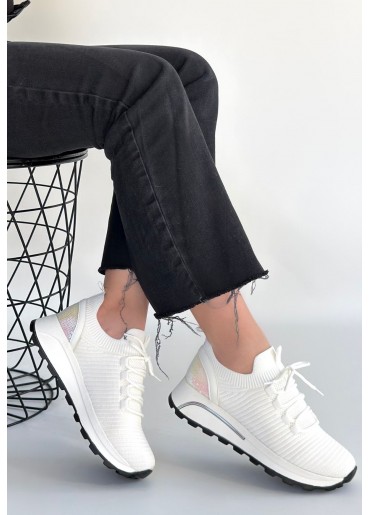 Feort Beyaz Triko Bağcıklı Spor Ayakkabı