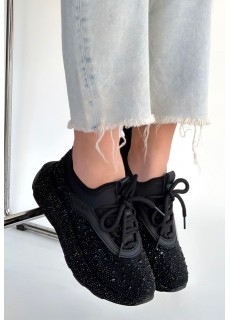 Rimay Siyah Cilt Boncuk İşlemeli Spor Ayakkabı