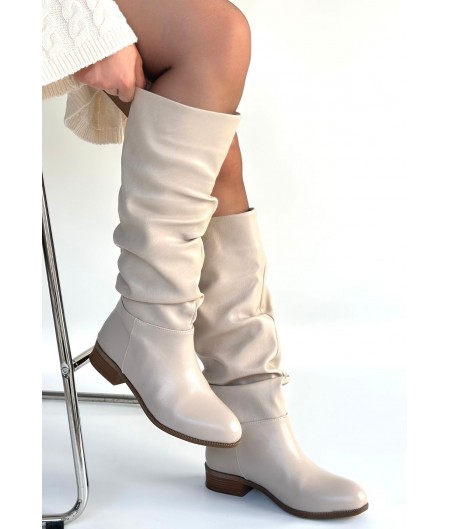 Winda Bej Cilt Körüklü Çizme