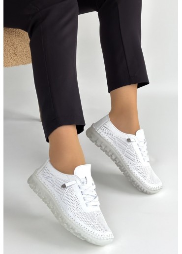 Merja Beyaz Deri Bağcıklı Spor Ayakkabı