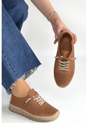 Merja Taba Deri Bağcıklı Spor Ayakkabı