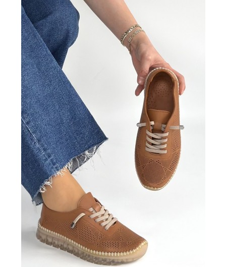 Merja Taba Deri Bağcıklı Spor Ayakkabı