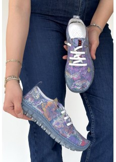 Jiten Mor Desenli Deri Bağcıklı Spor Ayakkabı