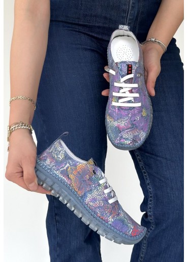 Jiten Mor Desenli Deri Bağcıklı Spor Ayakkabı