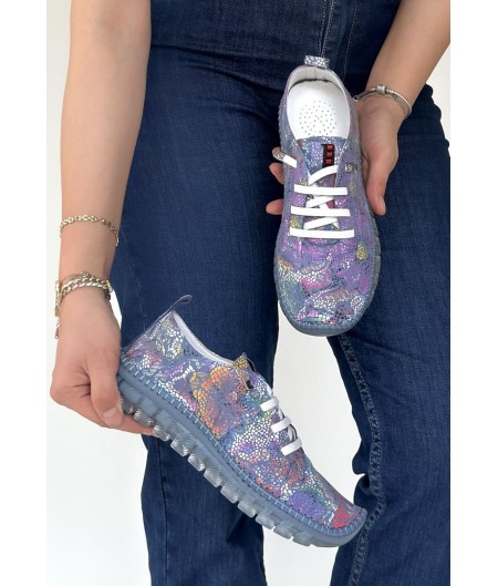 Jiten Mor Desenli Deri Bağcıklı Spor Ayakkabı