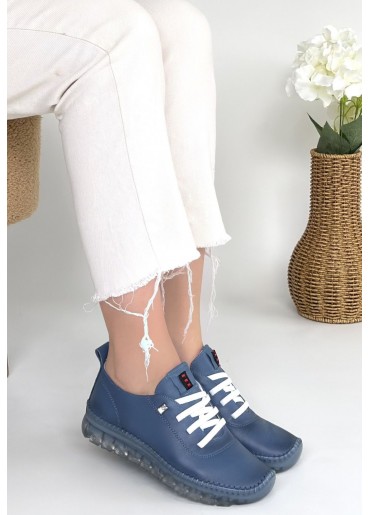 Jiten Mavi Deri Bağcıklı Spor Ayakkabı