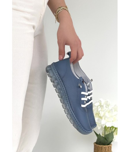 Jiten Mavi Deri Bağcıklı Spor Ayakkabı