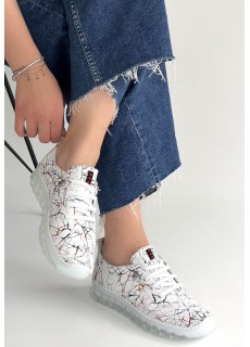 Jiten Beyaz Desenli Deri Bağcıklı Spor Ayakkabı