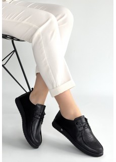 Mopin Siyah Deri Bağcıklı Spor Ayakkabı