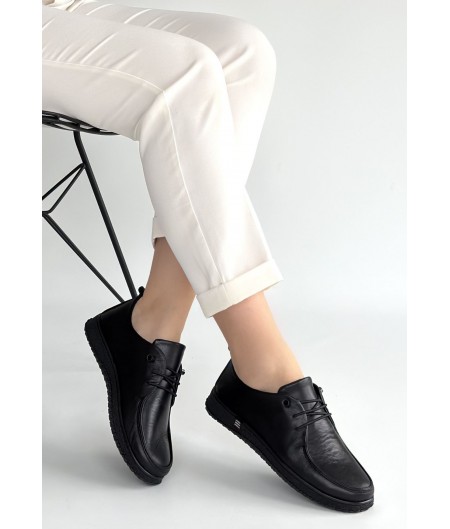 Mopin Siyah Deri Bağcıklı Spor Ayakkabı