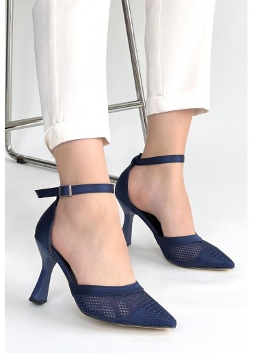Keny Lacivert Saten Topuklu Ayakkabı