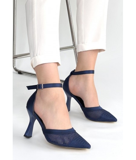 Keny Lacivert Saten Topuklu Ayakkabı