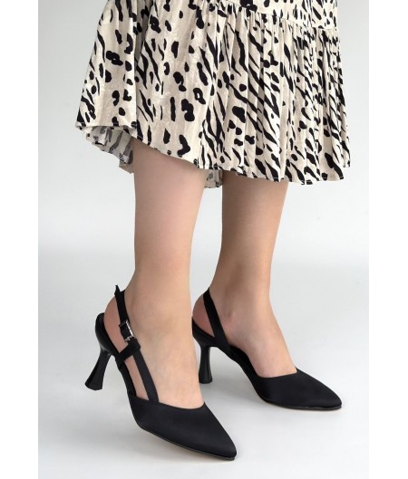 Joga Siyah Cilt Simli Topuklu Ayakkabı