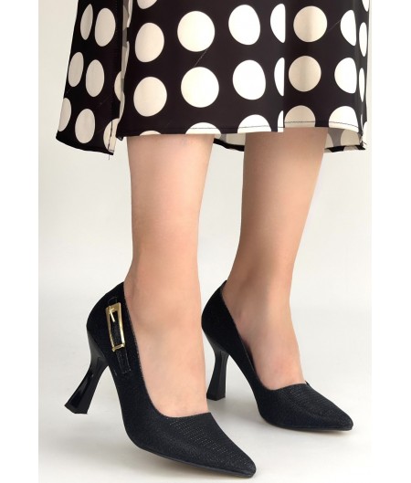 Cerin Siyah Saten Simli Topuklu Ayakkabı Cerin Siyah Saten Simli Topuklu Ayakkabı