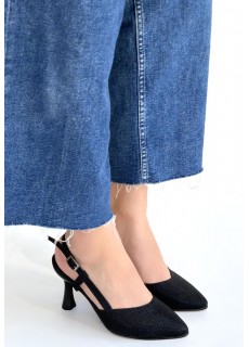 Joga Siyah Saten Simli Topuklu Ayakkabı