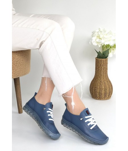 Kitta Mavi Deri Bağcıklı Spor Ayakkabı