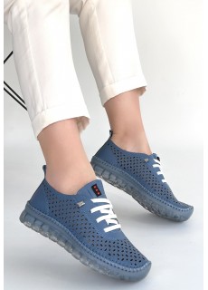 Otja Mavi Deri Lazerli Bağcıklı Spor Ayakkabı