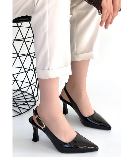 Hies Siyah Rugan Topuklu Ayakkabı