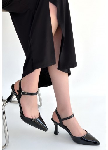 Suden Siyah Rugan Topuklu Ayakkabı