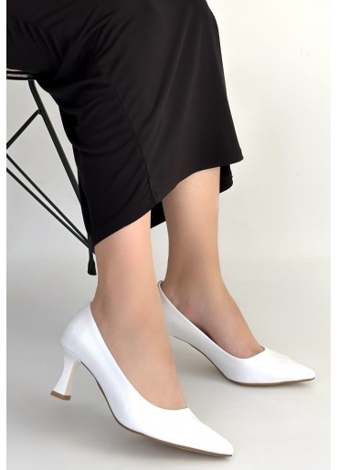 Mırta Beyaz Cilt Topuklu Ayakkabı