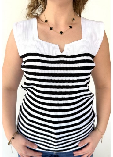 Tahen Beyaz Siyah Kalın Askılı Tişört