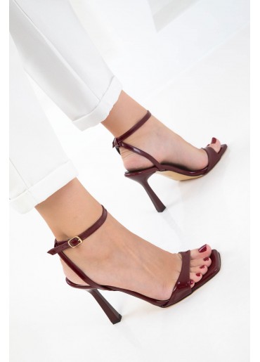 Jowin Bordo Rugan Topuklu Bilekten Kemerli Ayakkabı
