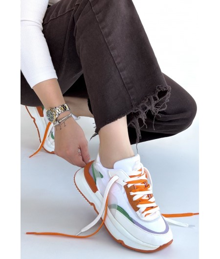 Aleh Beyaz Cilt Turuncu Detaylı Çift Bağcıklı Spor Ayakkabı