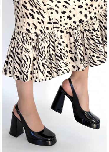 Zuda Siyah Rugan Platform Topuk Ayakkabı