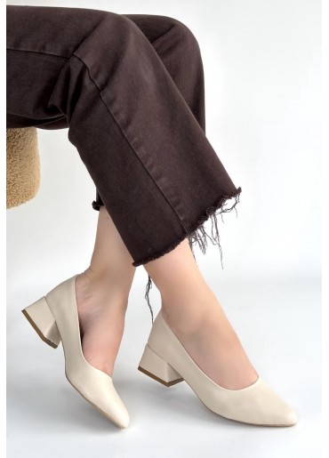 Desniy Bej Cilt Topuklu Ayakkabı