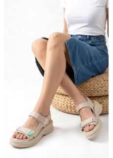 Ginya Bej Cilt Cırt Cırtlı Sandalet