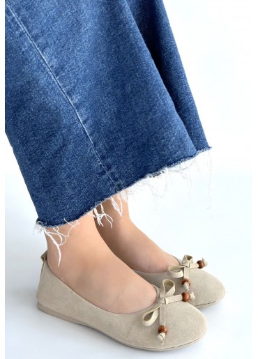 Cear Bej Deri Tozu Süet Babet Ayakkabı